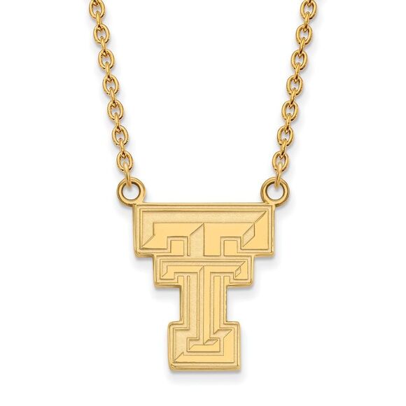 14k Yellow Gold Texas Tech U Large Pendant Necklace - Picture 1 of 4